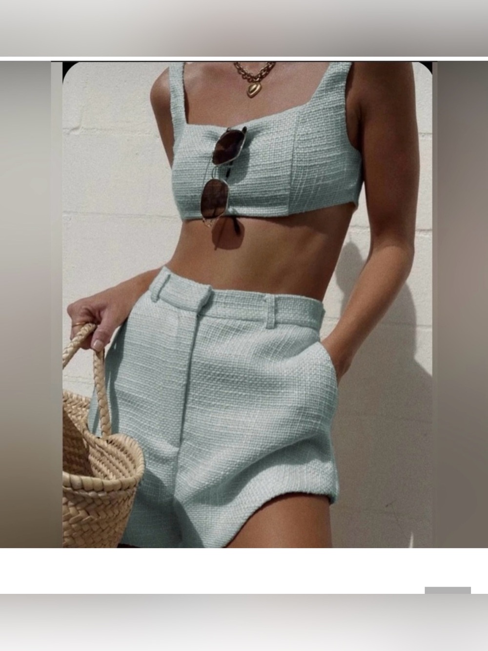 NWT Commense Tweed Two-Piece Shorts Set in Light Mint size Small